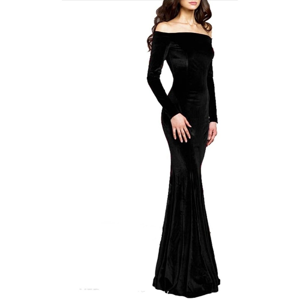 TTY Bridal Women's Size 8 Black Off The Shoulder Velvet Mermaid Evening Gown - Picture 7 of 16